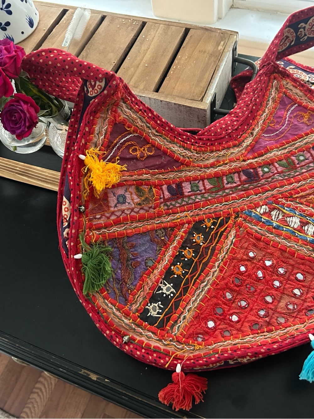 Handcrafted Red Embroidered Women’s Sling Bag